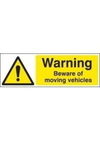 Warning beware of moving vehicles sign