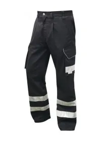 Leo Black Cargo Trousers With Hivis Stripes CT01
