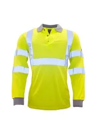 Flame Resistant Anti-Static Hi-Vis Long Sleeve Polo Shirt