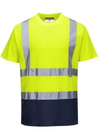 Personalised Hi Vis Short Sleeved T-Shirt S378 Yellow/Navy Front