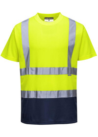 Personalised Hi Vis Short Sleeved T-Shirt S378 Yellow/Navy Front