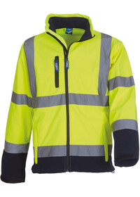 Personalised Hi Vis Softshell Jacket HVK09 Yoko Yellow/Navy Front