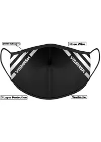 Hi Vis Black Custom Printed Face Mask With Reflective Strips