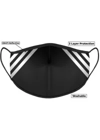 Hi Vis Black Custom Printed Face Mask With Reflective Strips