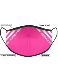 Hi Vis Pink Custom Printed Face Mask With Reflective Strips