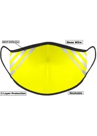 Hi Vis Yellow Custom Printed Face Mask With Reflective Strips