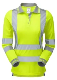 Ladies Yellow Hi Vis Long Sleeve Polo Pulsar P702