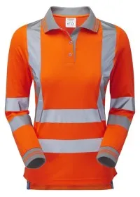 Ladies Orange Hi Vis Long Sleeve Polo Pulsar PR703