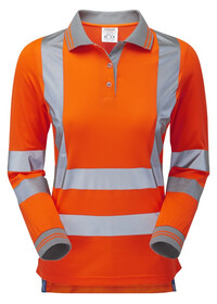 Ladies Orange Hi Vis Long Sleeve Polo Pulsar PR703