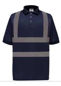 Navy Polo Shirt with hi vis stripes
