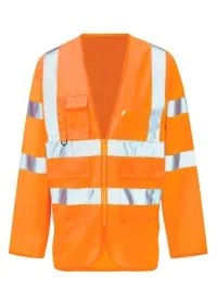 Orange long sleeve hi vis vest with pockets