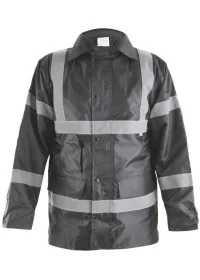 Black Hi Vis Coat with Reflective Stripes