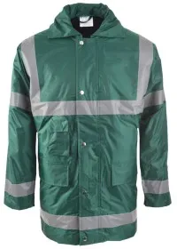 Bottle Green Hi Vis Coat with Reflective Stripes