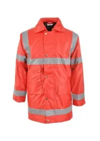 Red Hi Vis Coat with Reflective Stripes