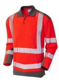 Red Long Sleeve Hi Vis Polo Shirt Coolviz Leo P15-R/GY