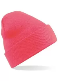 Embroidered Knitted Beanie Hat Beechfield BC045 Fluorescent Pink