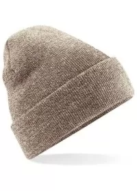 Embroidered Knitted Beanie Hat Beechfield BC045 Heather Oatmeal