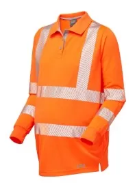 Ladies Hi Vis Long Sleeve Maternity Poloshirt Orange PM08 Ecoviz