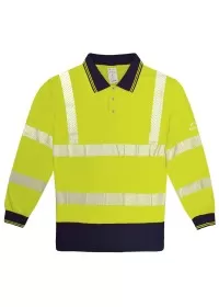 Hi Vis Long Sleeve Polo Shirt with blue trim