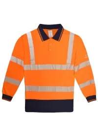 Hi Vis Long Sleeve Polo Shirt with blue trim