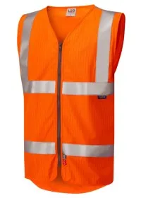 Flame Retardant And Anti Static Hi Vis Vest With Zip Leo W25 Orange