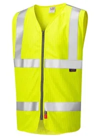 Flame Retardant And Anti Static Hi Vis Vest With Zip Leo W25 Yellow