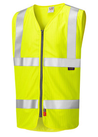 Flame Retardant And Anti Static Hi Vis Vest With Zip Leo W25 Yellow