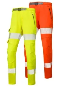 Ladies Stretch Cargo Trousers with Hivis Stripes Leo WTL01 EcoViz