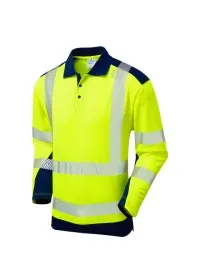 Yellow & Navy Long Sleeve Hi Vis Polo Shirt Coolviz Leo P15