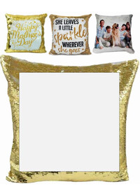 Custom printed sequin cushion cover gold