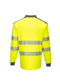 yellow and blue long sleeve hi vis polo shirt T184 rear