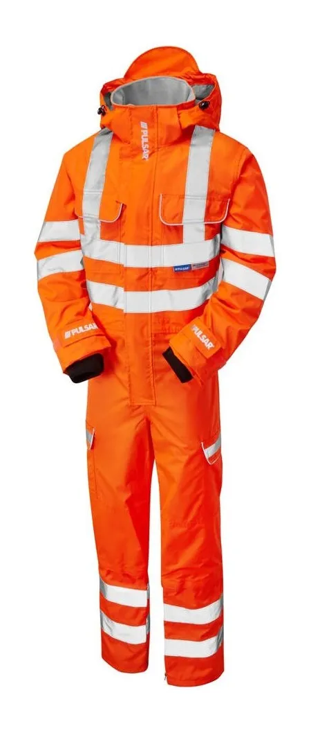 Pulsarail Waterproof Orange Hi Vis Coverall PR505