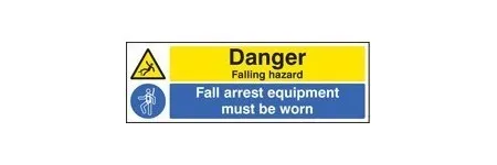 Danger falling hazard fall arrest equipmentment must be worn sign