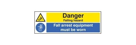 Danger falling hazard fall arrest equipmentment must be worn sign