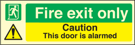 Fire exit only this door is alarmed sign