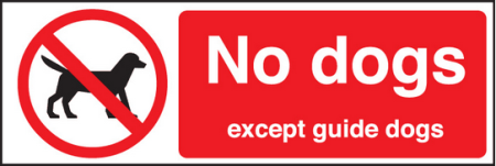 No dogs except guide dogs sign