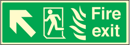 Fire exit arrow up left HTM sign