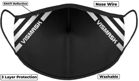 Black Hi Vis Face Mask with Reflective Stripes 3 layer