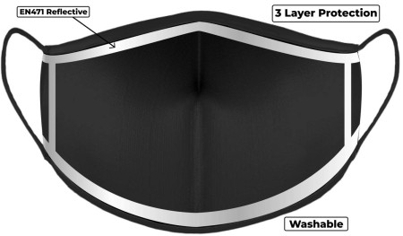 Black Hi Vis Face Mask with Reflective Edge 3 layer