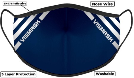 Navy Hi Vis Face Mask with Reflective Stripes 3 layer