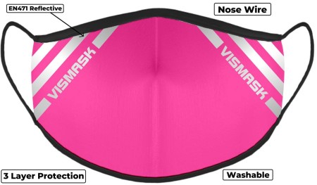 Pink Hi Vis Face Mask with Reflective Stripes 3 layer