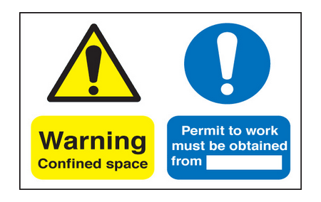 Warning confined space/permit to work sign