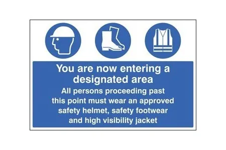 Entering a designated area sign