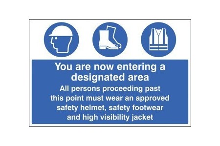 Entering a designated area sign