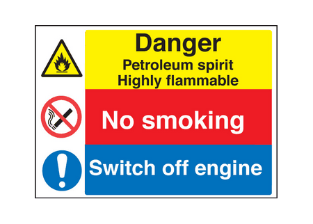 Petroleum spirit/switch off engine sign