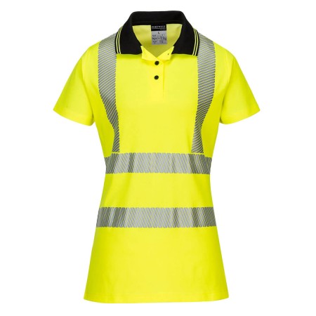 Yellow/Black Ladies Hi Vis Polo Shirt Portwest LW72