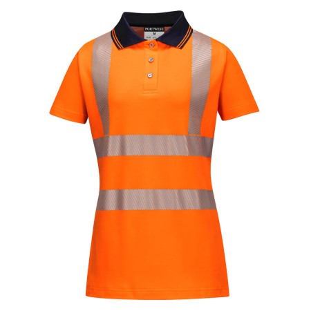 Orange/Black Ladies Hi Vis Polo Shirt Portwest LW72