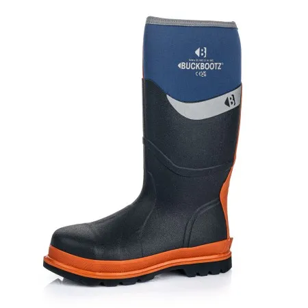 Buckbootz Blue and Orange Trim Safety Wellington BBZ6000