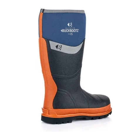 Buckbootz Blue and Orange Trim Safety Wellington BBZ6000