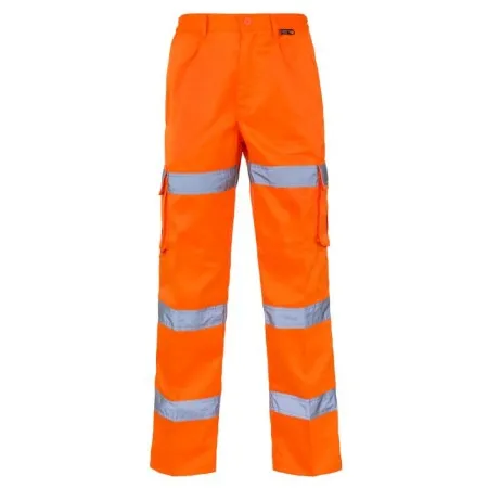 Orange  Hi Vis Combat Trousers with 3 hi vis stripes on legs
